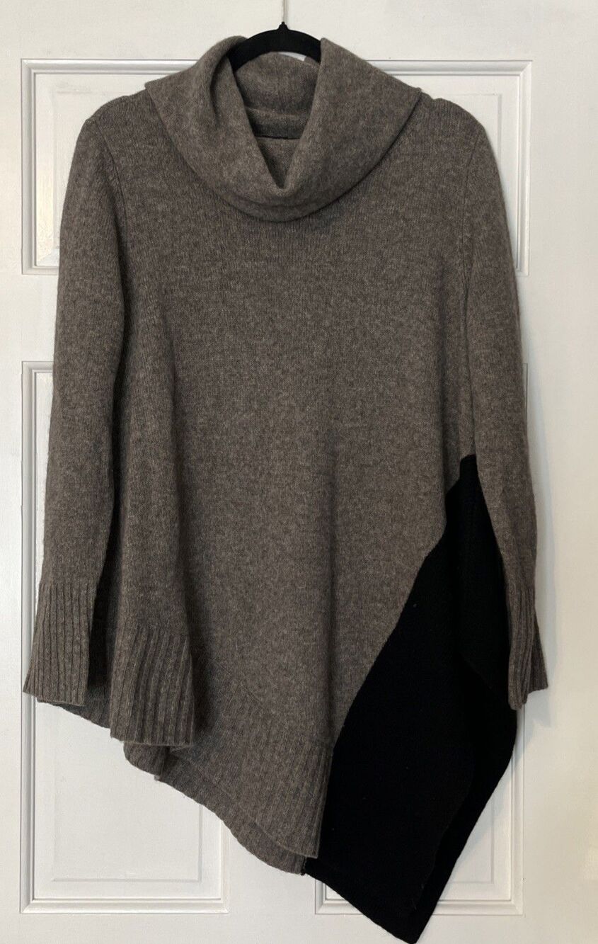 Eileen Fisher Cowl Neck Tunic Sweater Women Small Yak Wool Asymmetric Colorblock